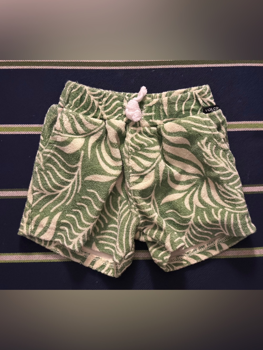 Volcom | Green and Cream Palm Print Terry Shorts | Size 12 months